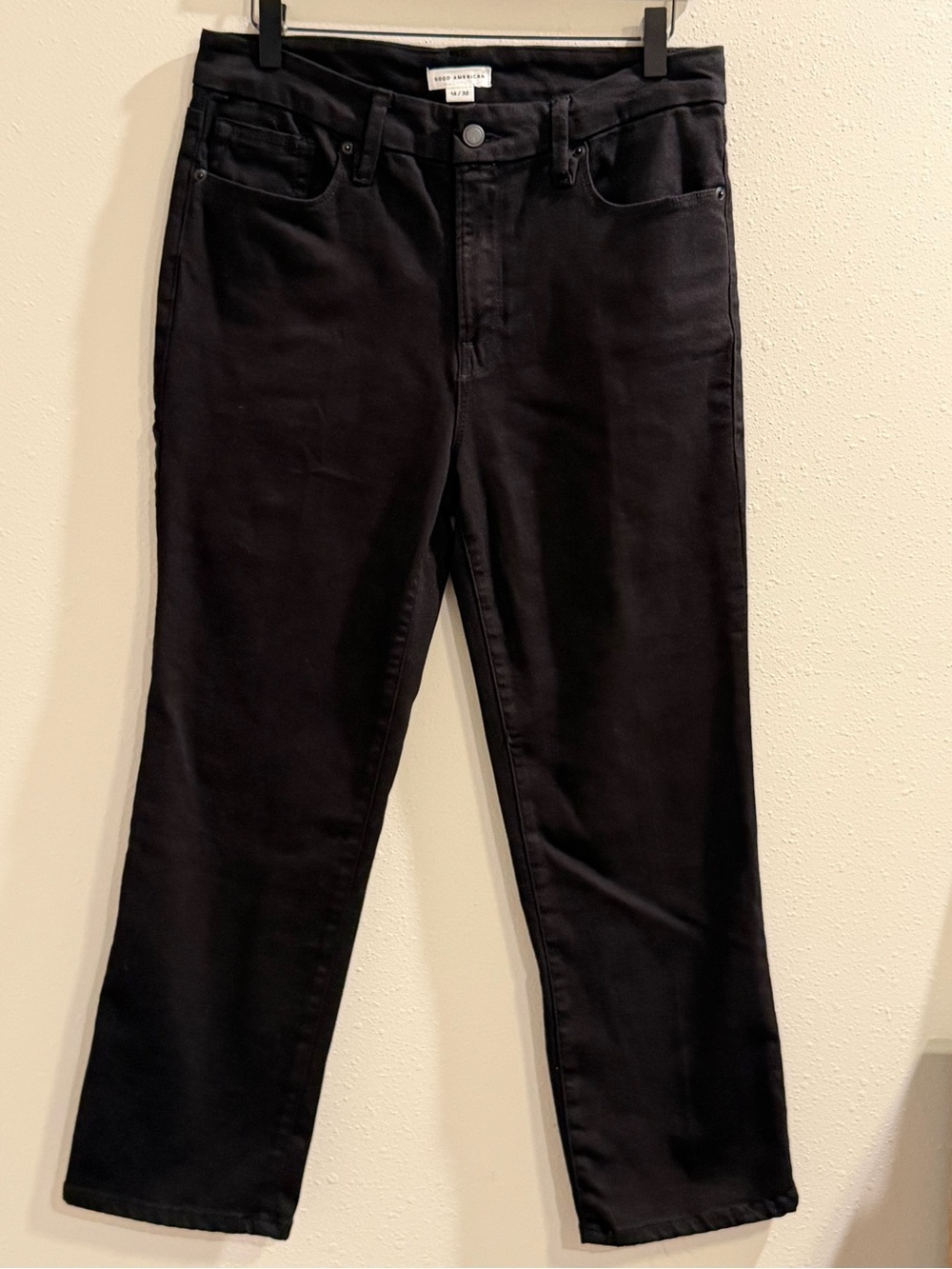 Good American Size 14/32 Black001 Good Petite Straight Jeans High Rise Casual